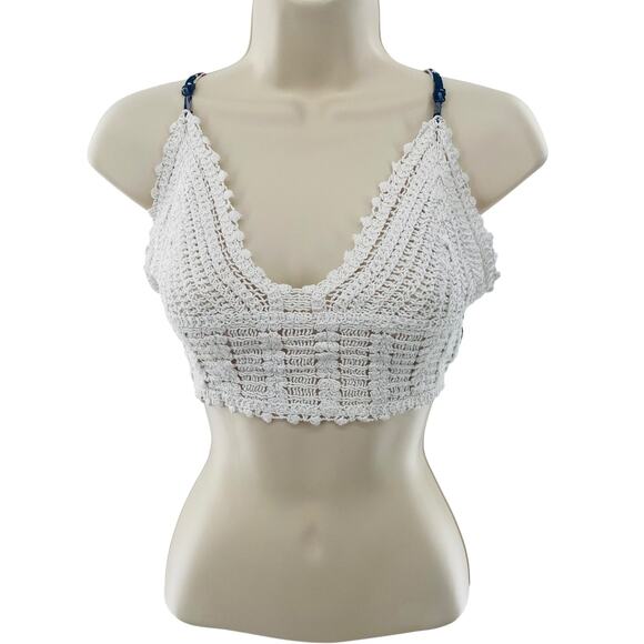 SHEIN Tops - SHEIN Crochet Halter Top Womens Large Boho Floral Festival Hippie Tie Back Beach